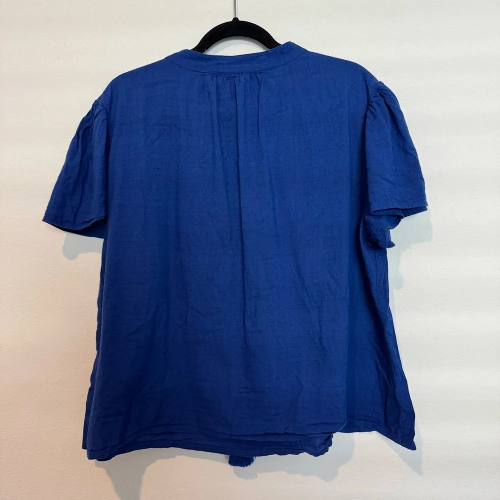 Knox Rose Blue Peasant Embroidered Short Sleeve Blouse - Picture 5 of 6